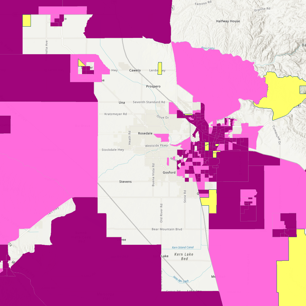 The Disadvantaged Communities Mapping tool highlights disadvantaged areas based on block groups