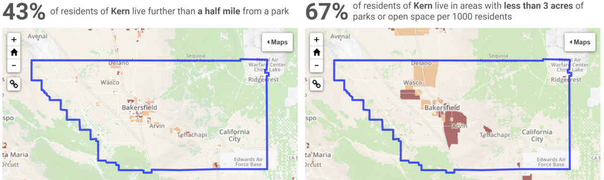 The Park Access Tool statistics for Kern County