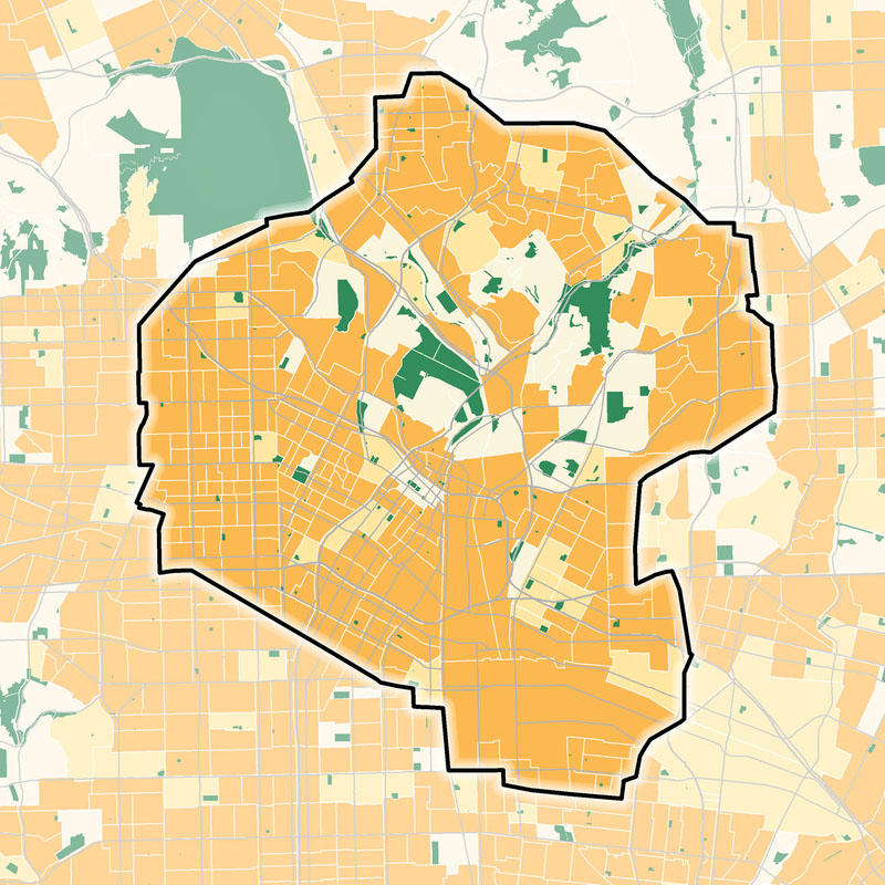 A map showing park acres per 1,000 people using the Park Access Tool