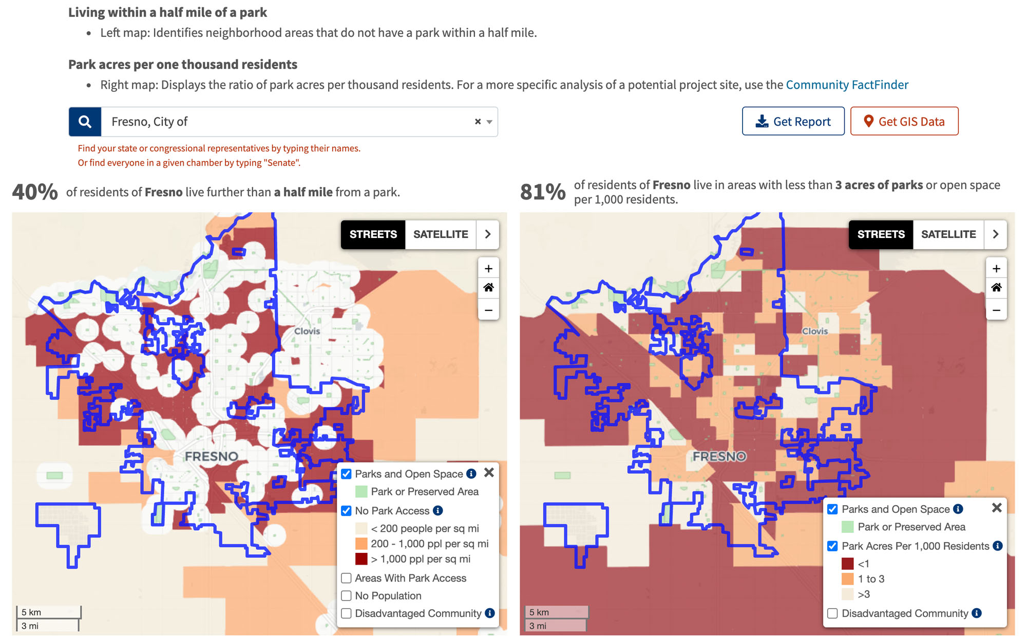 The Park Access Tool maps demographics and park access for cities in California
